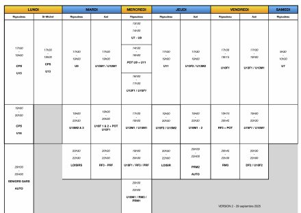 Planning de la saison 2025-2026